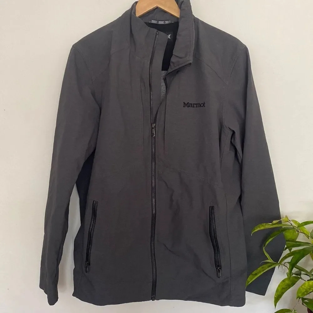 Marmot Mens Medium zip blazer like technical‎ jacket dark grey 4 front pockets